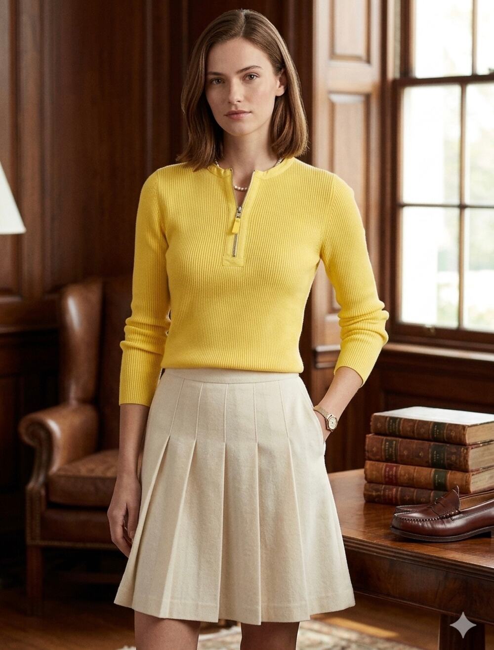 Lauren Ralph Lauren women’s yellow sweater half zip Sz. M